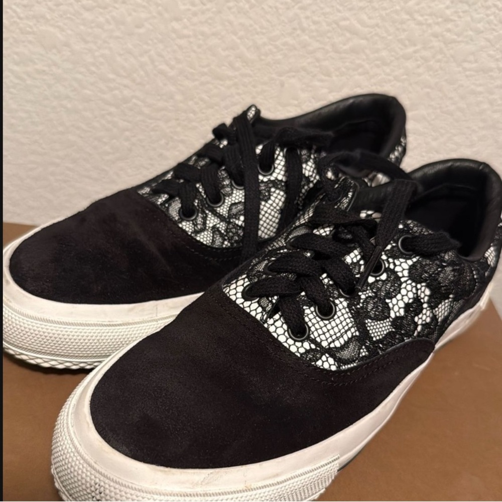 Burberry Black and White Lace Sneakers